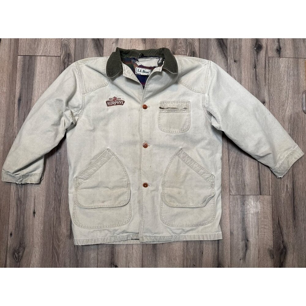 Vtg L.L.Bean Mens READ Barn Utility Jacket Flawed Logo Corduroy Collar Farmcore